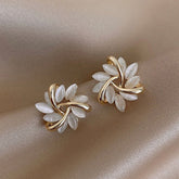 Opal Flower Stud Earrings, Triquetra Earrings, Minimalist Earrings, Floral Earrings, Dainty Flower Earrings, White Flower Studs, Gold Plated